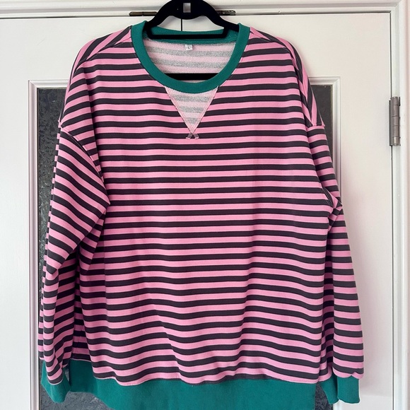Pink and Brown Striped Sweatshirt - Picture 1 of 4